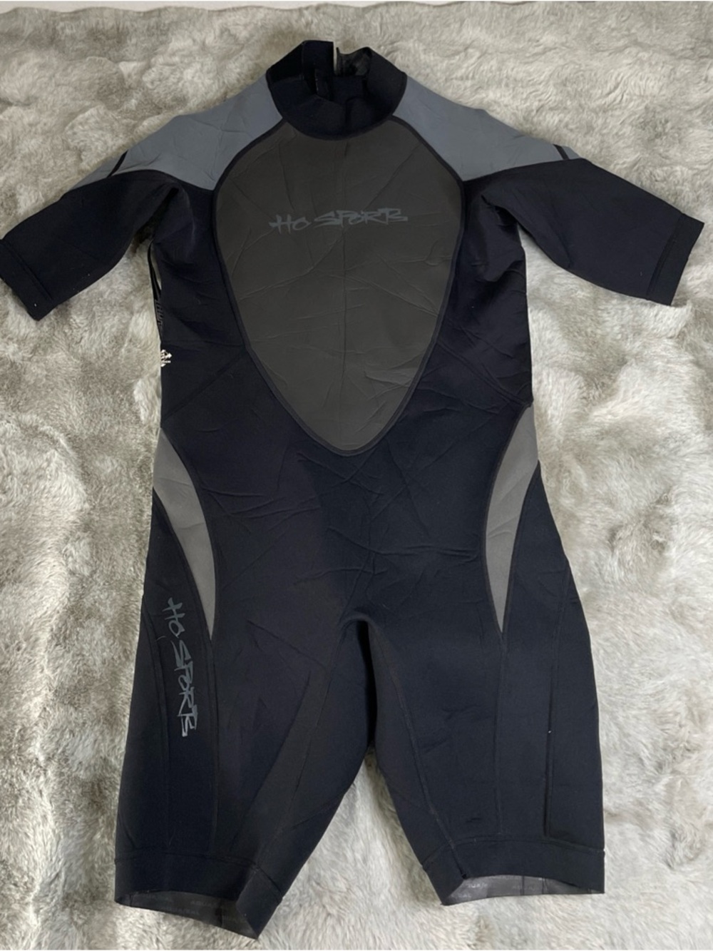 HO SPORTS Men's Short-Sleeve Swim Bodysuit in Black & Gray-0161
